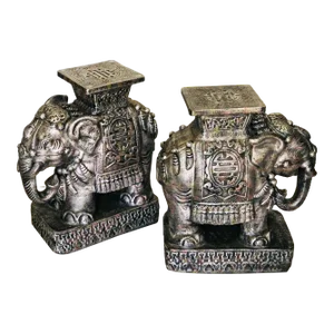 Vintage Large Elephant Garden Stools or Side Tables - Set of 2