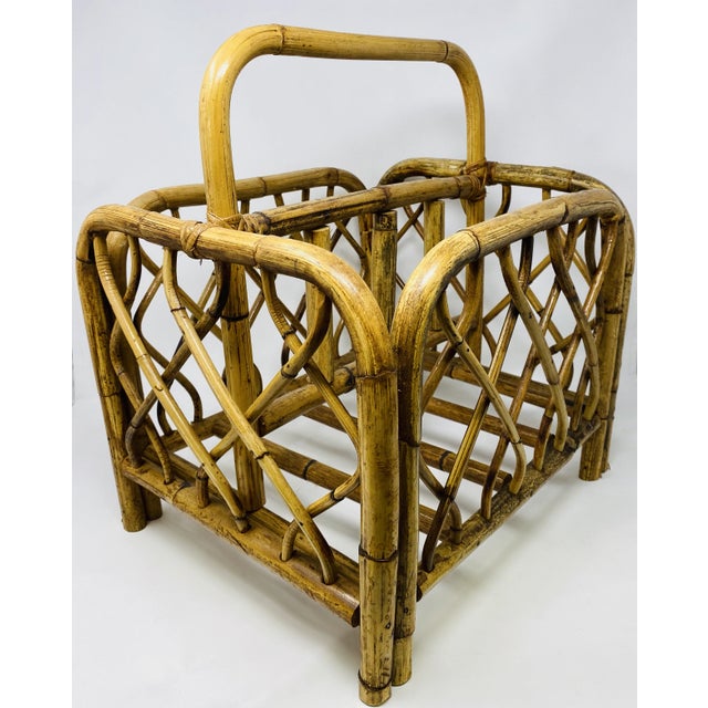 Wood Vintage Mid-Century Rattan Magazine Rack For Sale - Image 7 of 7