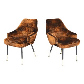 Italian Arm Chairs, 1950s, in Parisien Velvet With Brass Tipped Legs For Sale