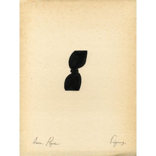 "Figures" Contemporary Minimalist Ink Drawing on Vintage Paper For Sale
