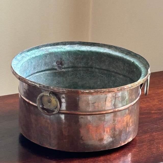 Metal Antique Hand-Hammered Tinned Copper Pot W/ Ring Handles For Sale - Image 7 of 11