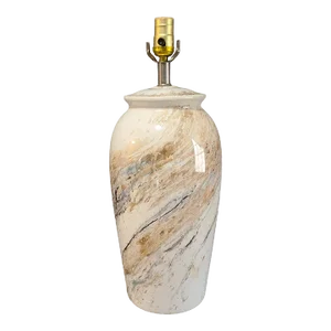 Vintage Mid Century Modern Earthtone Faux Marble Glazed Ceramic Table Lamp