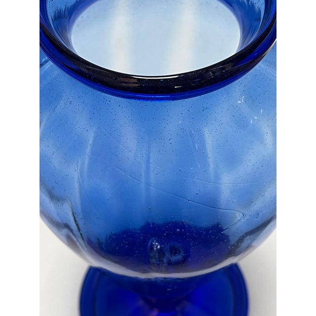Glass Large Pair Antique Murano Cobalt Blue Amphora Vases For Sale - Image 7 of 11