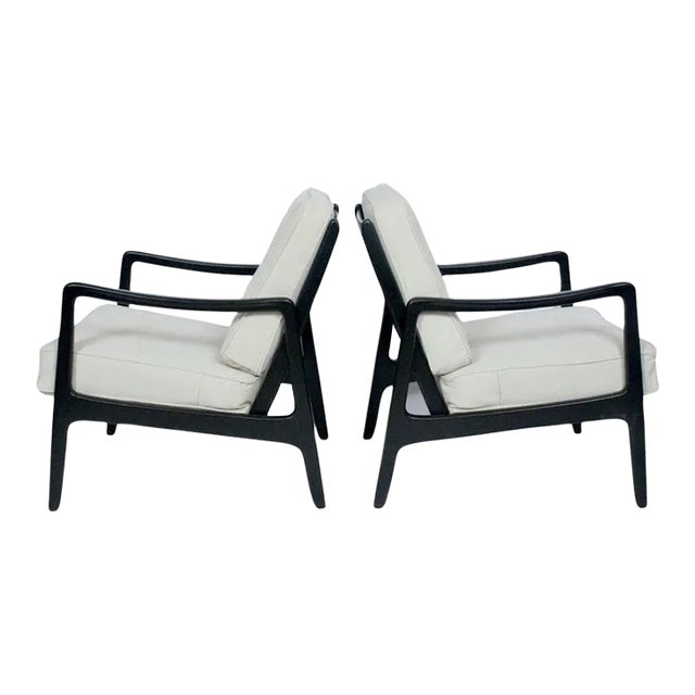 Early Ole Wanscher Ebonized Mahogany Lounge Chairs, 1950's - A Pair For Sale