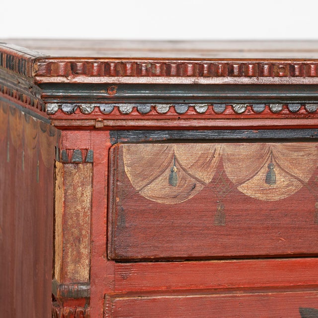19th Century Original Red-Painted Danish Pine Chest of Five Drawers For Sale - Image 11 of 17