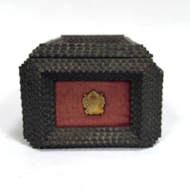 Late 19th Century Antique Tramp Art Box "Happy Easter" With Velvet and Brass Details For Sale - Image 5 of 12