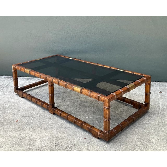 Sienna Vintage Carved Faux Bamboo and Glass Coffee Table For Sale - Image 8 of 12