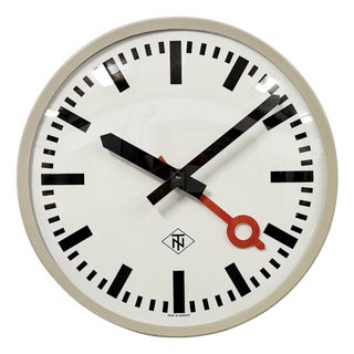 Grey Industrial Wall Clock from TN, 1960s For Sale