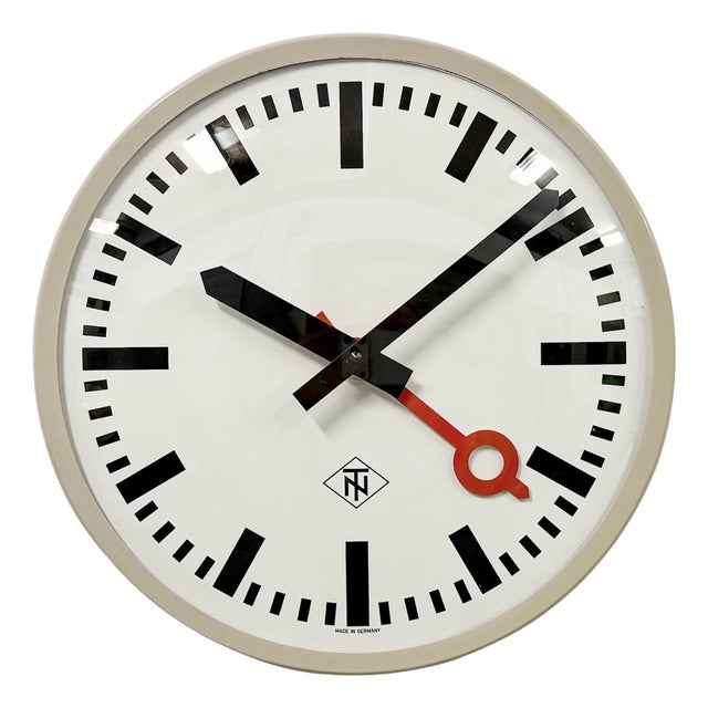 Grey Industrial Wall Clock from TN, 1960s For Sale