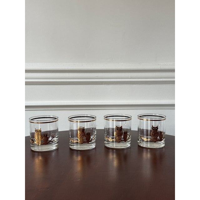 Culver Ltd. Mid 20th Century Culver Gold Owl Rocks Glasses— Set of 7 For Sale - Image 4 of 16