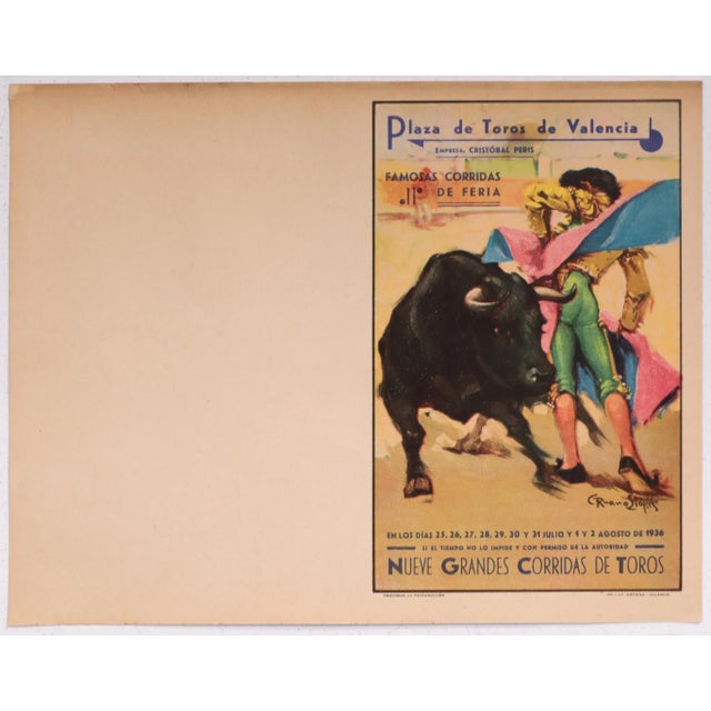 Art Deco 1950's Spanish Bullfighting Poster, Plaza De Toro, Valencia (Set of 2) For Sale - Image 3 of 7