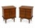 Pair of walnut Mid-Century Modern three drawer nightstands or end tables. Sculptural walnut pulls. Similar to: United...