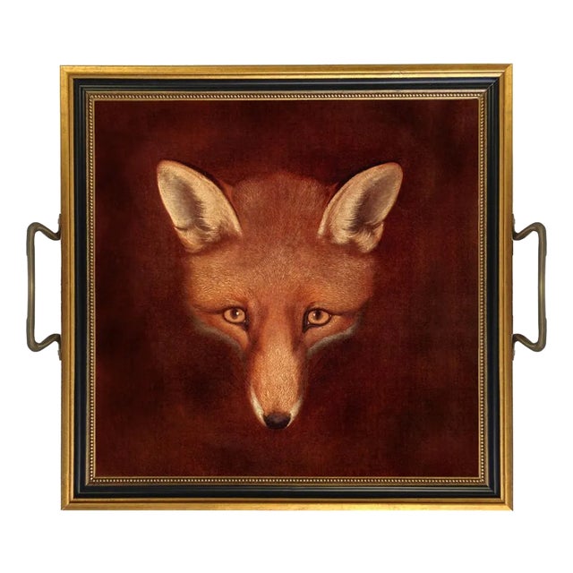 Fox Head Tray With Brass Handles For Sale