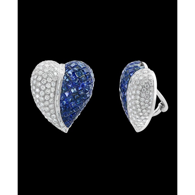 Invisible Mystery Set Sapphire and Diamond Cocktail Earring 18 Karat Gold For Sale - Image 18 of 18