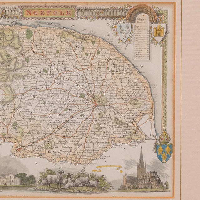 1850's Antique County Map Norfolk For Sale - Image 6 of 12
