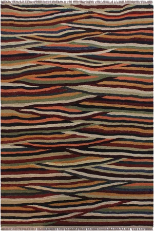 Contemporary Kilim Tan/Red Hand-Woven Wool Rug - 2'10 X 4'3