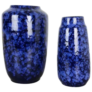 Model Blue Pottery Fat Lava Vases from Scheurich, Germany, 1970s, Set of 2
