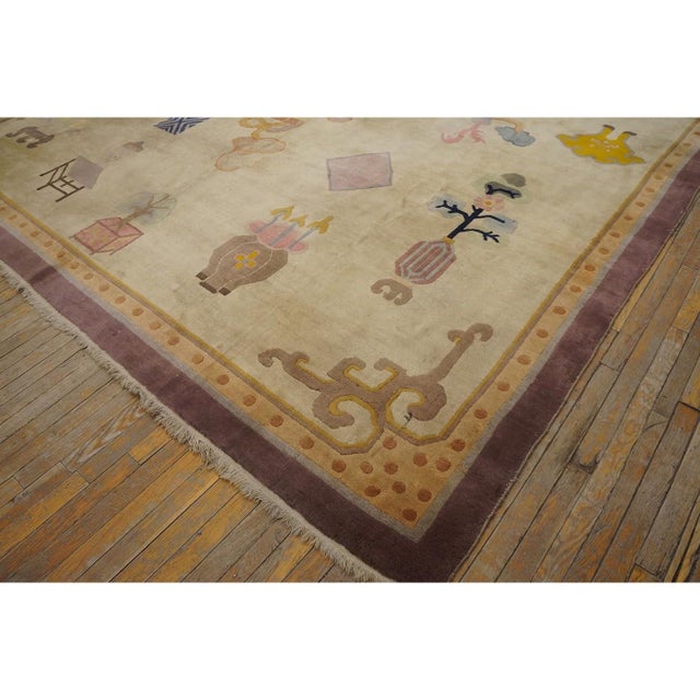 1920s Ivory Art Deco Influences Geometric Antique Chinese Peking Rug 10'8"x14'4" For Sale - Image 4 of 9