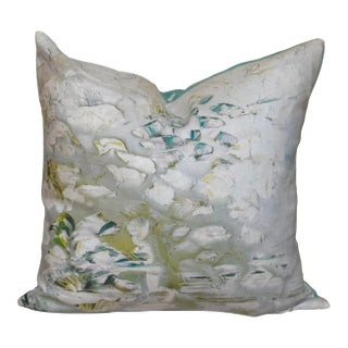 Designer Feather and Down Blue and Green Abstract Pillow For Sale