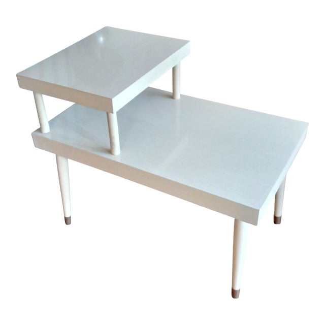 Vintage 1950's Mid Century 2 Tier Blonde Step Table With Laminated Top For Sale