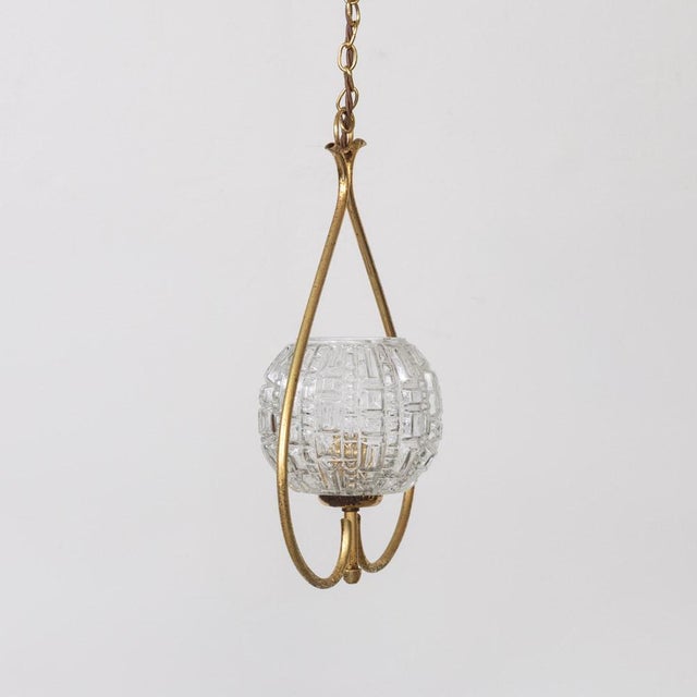 1950s French Brass and Glass Pendant Light For Sale In Los Angeles - Image 6 of 12