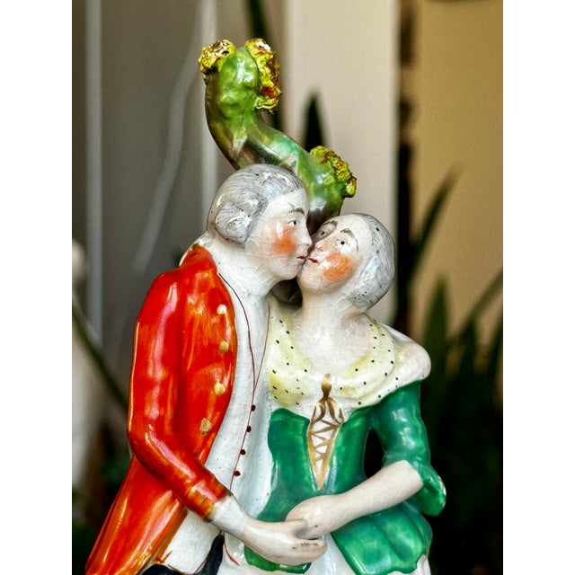 Two 19th Century European Hand=painted Porcelain Lovers 8.5"H x 3"W x 3"D Child with doll 3.5"H x 1.5"W x 1"D