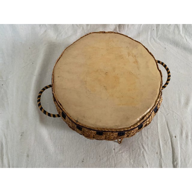 Chinese Vintage Chinese Straw Sewing Basket Raffia Flower Accents For Sale - Image 3 of 6