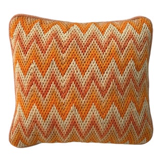 Vintage Flamestitch Orange and Coral Bargello Needlepoint Pillow For Sale