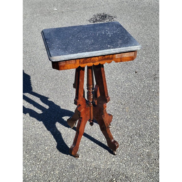 Wood 19th Century American Walnut Marble Side Table For Sale - Image 7 of 18