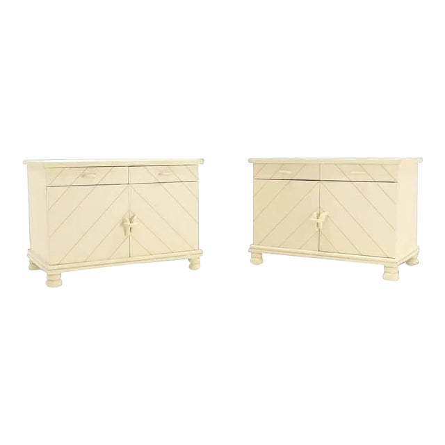 Mid-Century Modern White Textured Paint Nightstands - a Pair For Sale