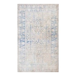 1920s White Geometric Antique Agra Cotton Rug 4' 4" X 7' 2" Handknotted Wool Carpet For Sale