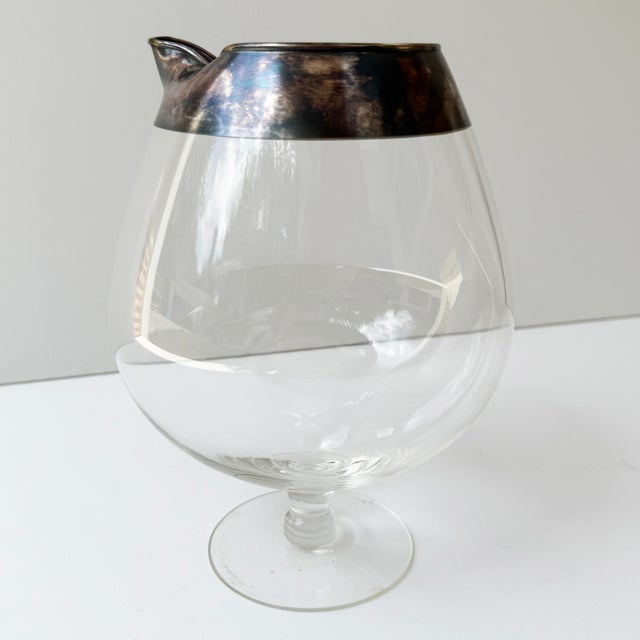 Mid-Century Modern Mid-Century Silver Rimmed Glass Cocktail Pitcher For Sale - Image 3 of 6