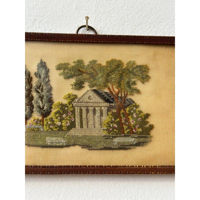 Metal Antique Framed Petit Silk Needlepoint Artwork, Circa Late 19th Century For Sale - Image 7 of 12