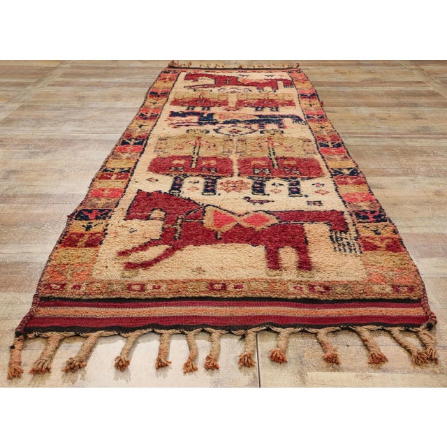Tan Vintage Kurdish Pictorial Rug Runner - 03'06 X 11'00 For Sale - Image 8 of 9