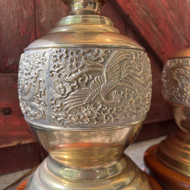 Vintage James Mont Style Brass Table Lamps With Wood Bases - Pair For Sale - Image 14 of 18