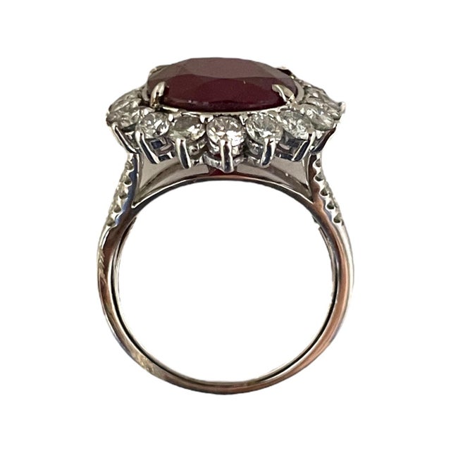 Exquisite 18k White Gold Ring With 11.51 Carat Ruby and Diamond Accent, Size 6.25 For Sale - Image 4 of 6