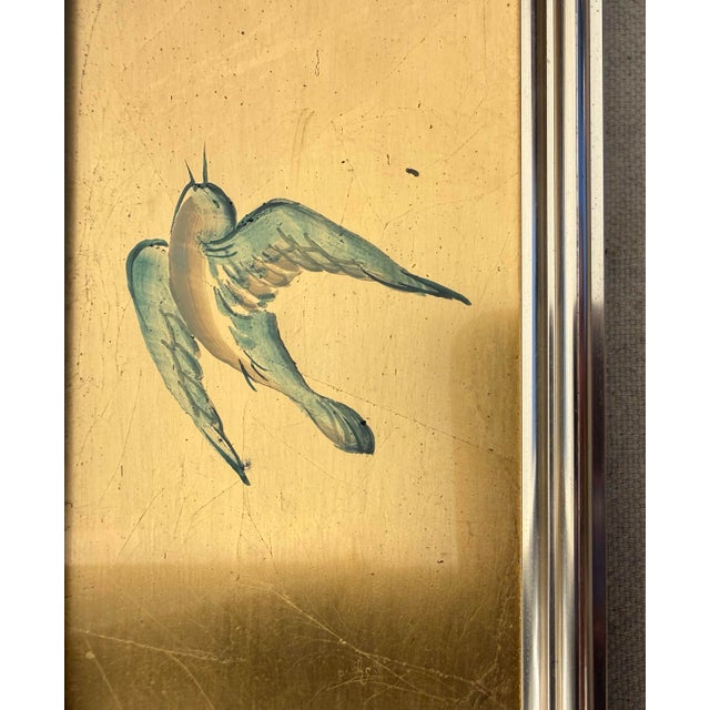 Metal 1982 LaBarge Chinoiserie Églomisé Decorated Wall Mirror, Signed L. Vanderhill For Sale - Image 7 of 11