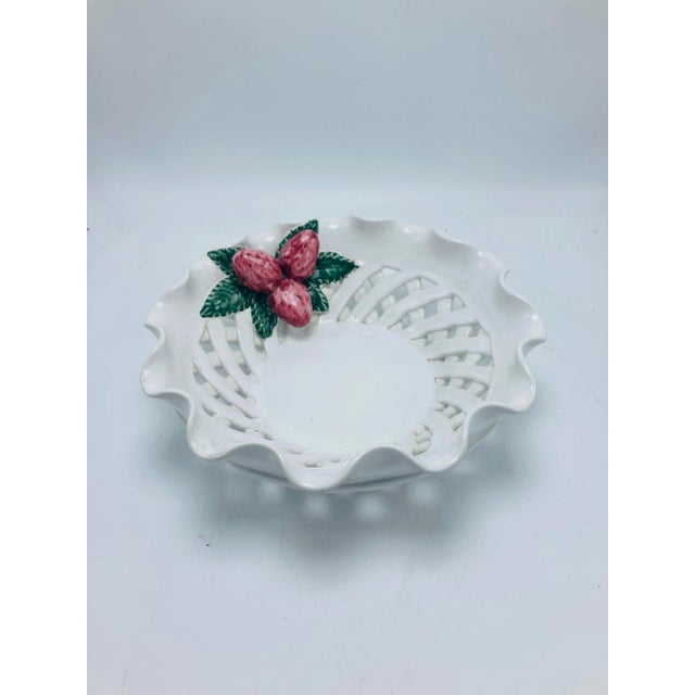 Italian Ceramic Ruffle, Basket Weave Bowl For Sale - Image 4 of 6