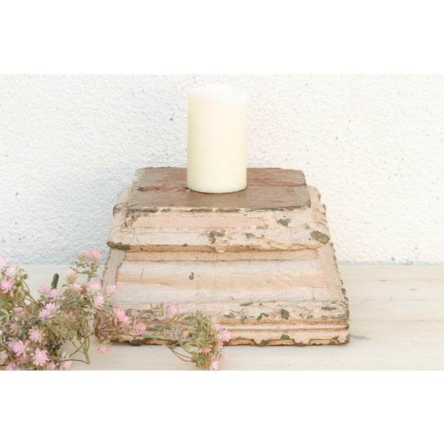 Wood Antique Painted Pastel White Column Base For Sale - Image 7 of 7