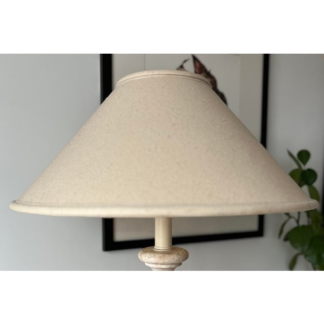 Mid 20th Century French Arrow & Tassel Lamps on Travertine Bases With Original Fabric Shades-a Pair For Sale - Image 10 of 12