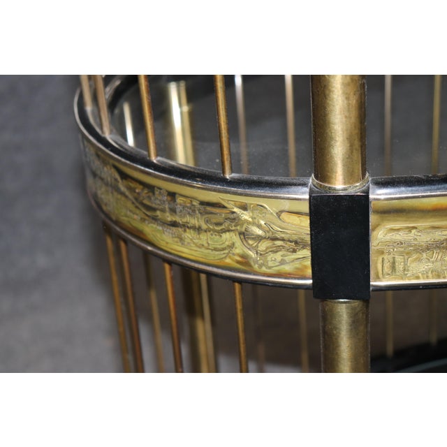 1970s Bernard Rohne for Mastercraft Acid Etched Modern Brass and Metal Etagere For Sale - Image 5 of 10