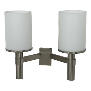 Model 1141 Double Wall Light in Metal and Opaline Glass from Perzel, France, 1960 For Sale