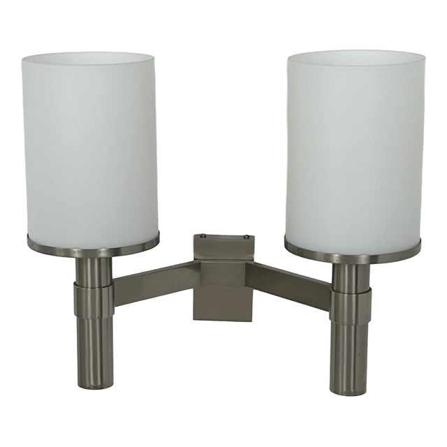 Model 1141 Double Wall Light in Metal and Opaline Glass from Perzel, France, 1960 For Sale