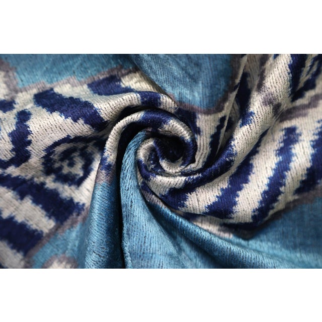 Handmade Blue Velvet Tiger Pillow – 16x24" Silk Accent Cushion For Sale In San Francisco - Image 6 of 7