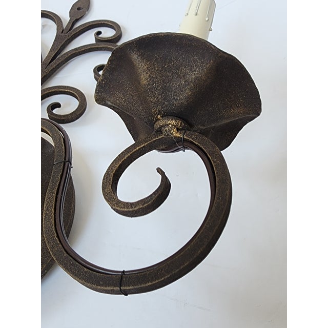 Vintage Wrought Iron Wall Sconces-a Pair For Sale - Image 9 of 12