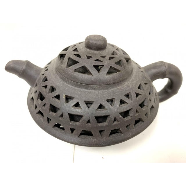 Black Early 20th Century Chinese Yixing Zisha Diminutive Teapots With Reticulated Lids- Set of 4 For Sale - Image 8 of 12