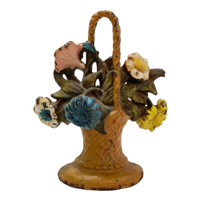 Antique Flower Basket Hubley Cast Iron Doorstop For Sale