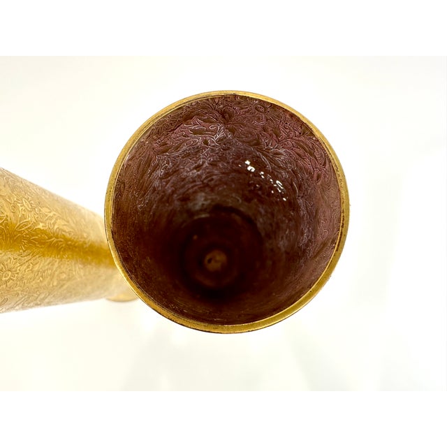 Gold 1950s Vintage Art Deco 24 Karet Gold Glass Vases- a Pair For Sale - Image 8 of 10