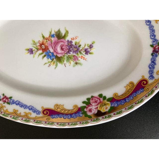 Rose Mid 20th Century Limoges French Roses Porcelain Oval Serving or Jewelry Dish With Golden Accents For Sale - Image 8 of 12
