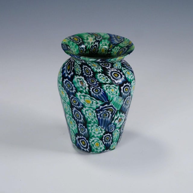 Mid-Century Modern Antique Millefiori Vase Green Blue, Fratelli Toso Murano Ca. 1920s For Sale - Image 3 of 5